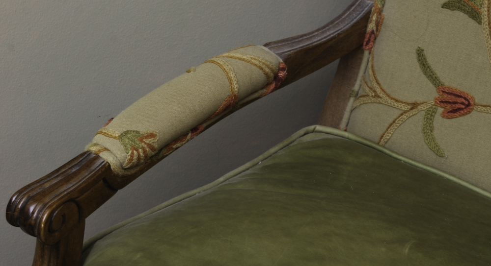 Fine Replica Louis XV Style Bergère Chair and Ottoman