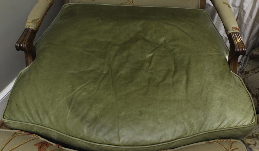 Fine Replica Louis XV Style Bergère Chair and Ottoman