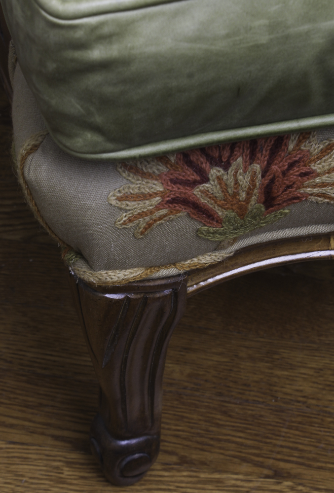 Fine Replica Louis XV Style Bergère Chair and Ottoman