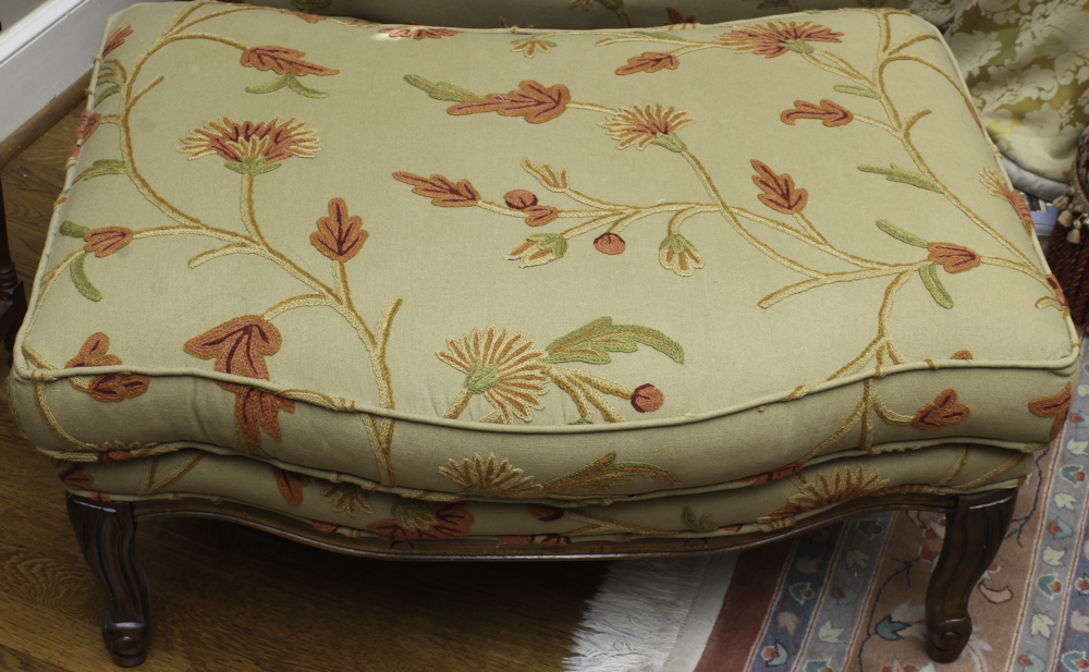 Fine Replica Louis XV Style Bergère Chair and Ottoman