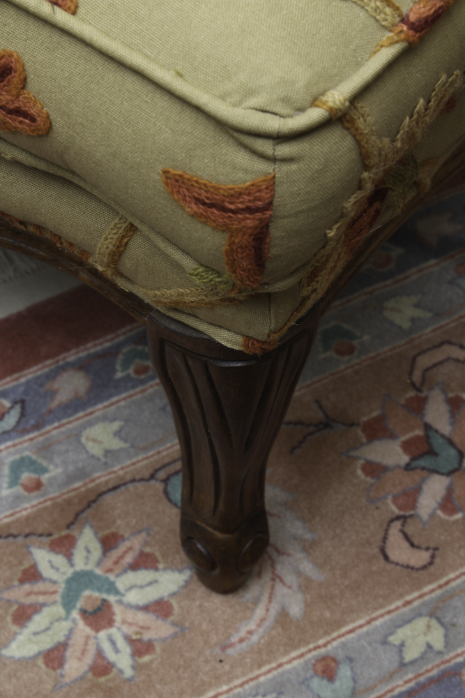 Fine Replica Louis XV Style Bergère Chair and Ottoman