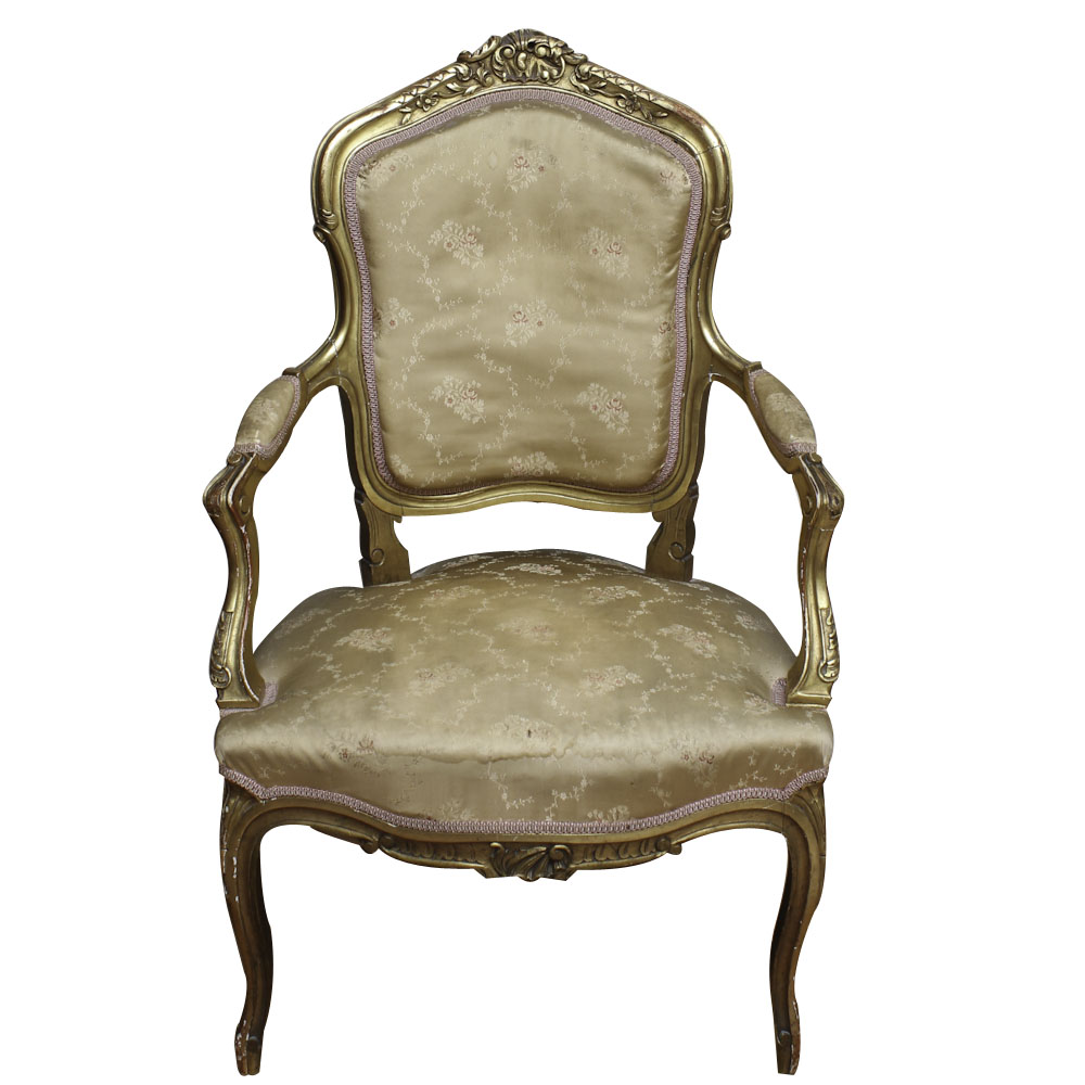 Antique Louis XV Style Gilded Fauteuil a la Reine
