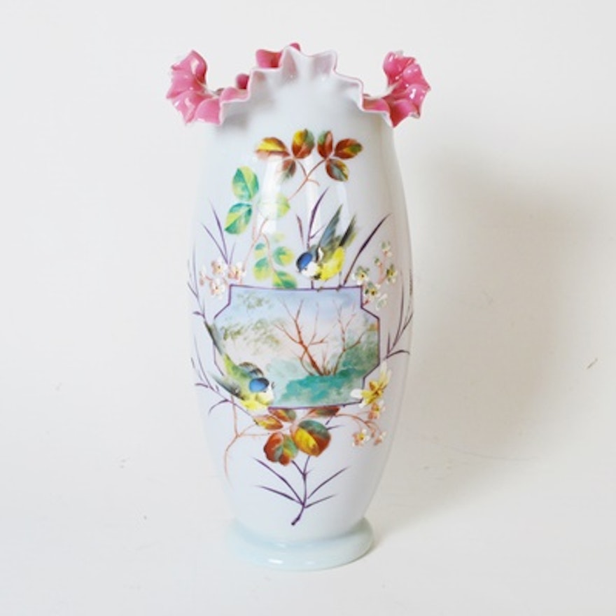 Antique Hand Painted Bristol Glass Vase