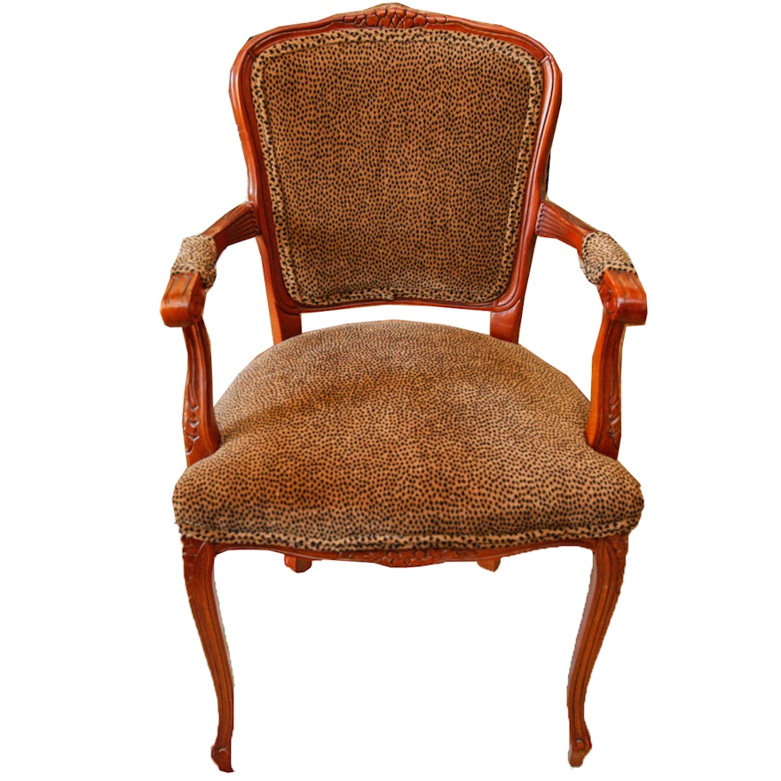 Louis XV Style Fauteuil Accent Chair with Velour Upholstery