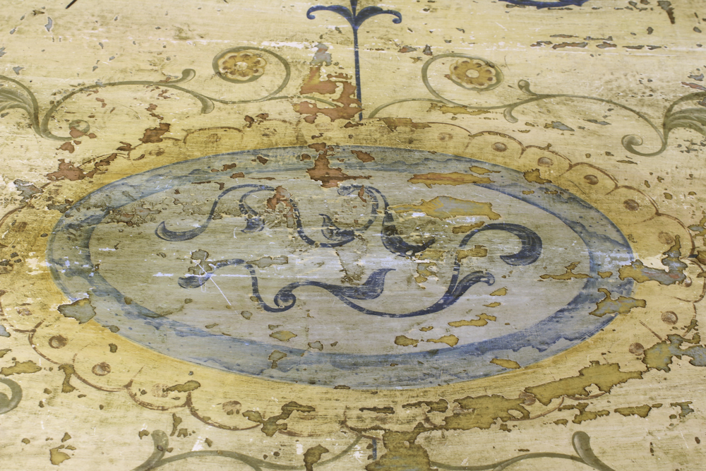 Antique Trestle Dining Table with Painted Neoclassical Motifs