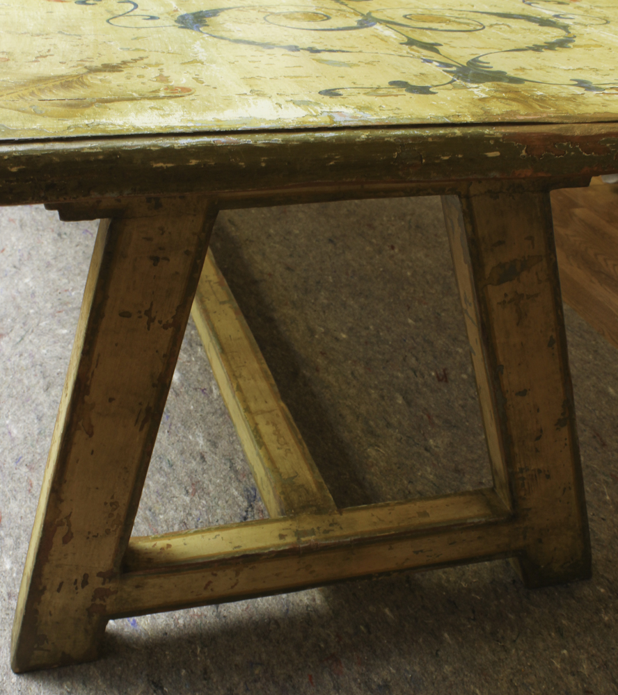Antique Trestle Dining Table with Painted Neoclassical Motifs