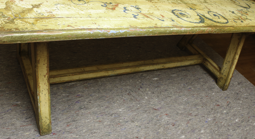 Antique Trestle Dining Table with Painted Neoclassical Motifs