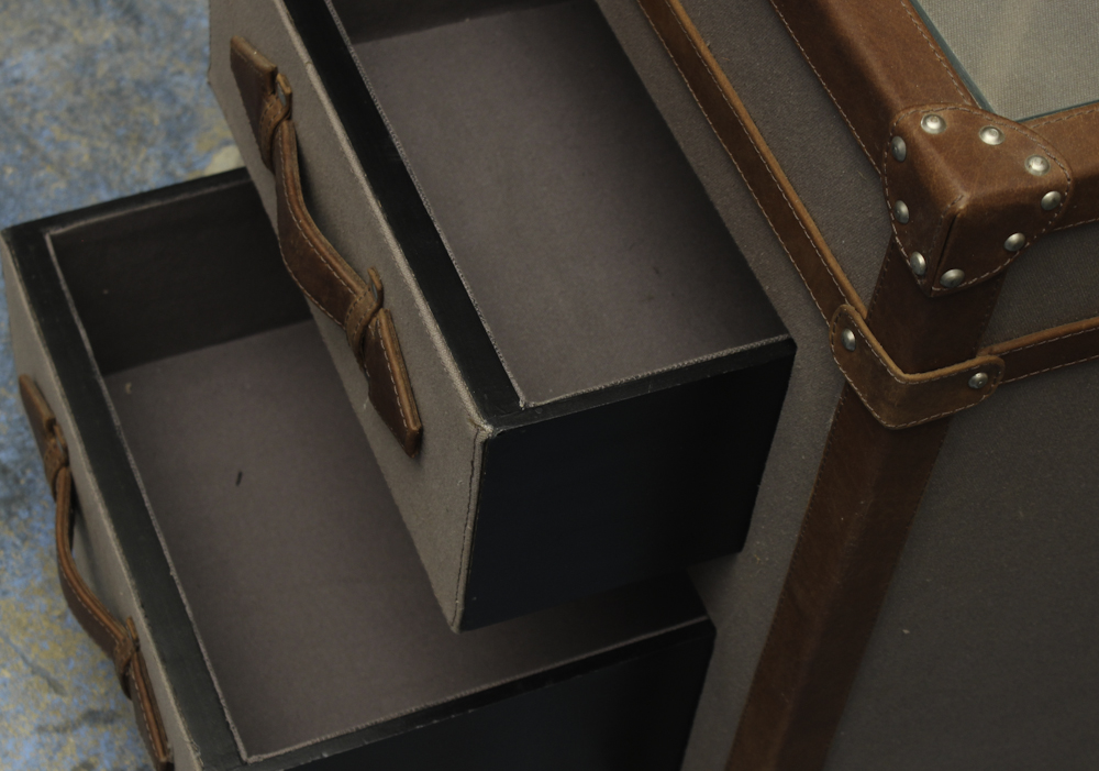 Grey Canvas and Leather Trimmed Chest
