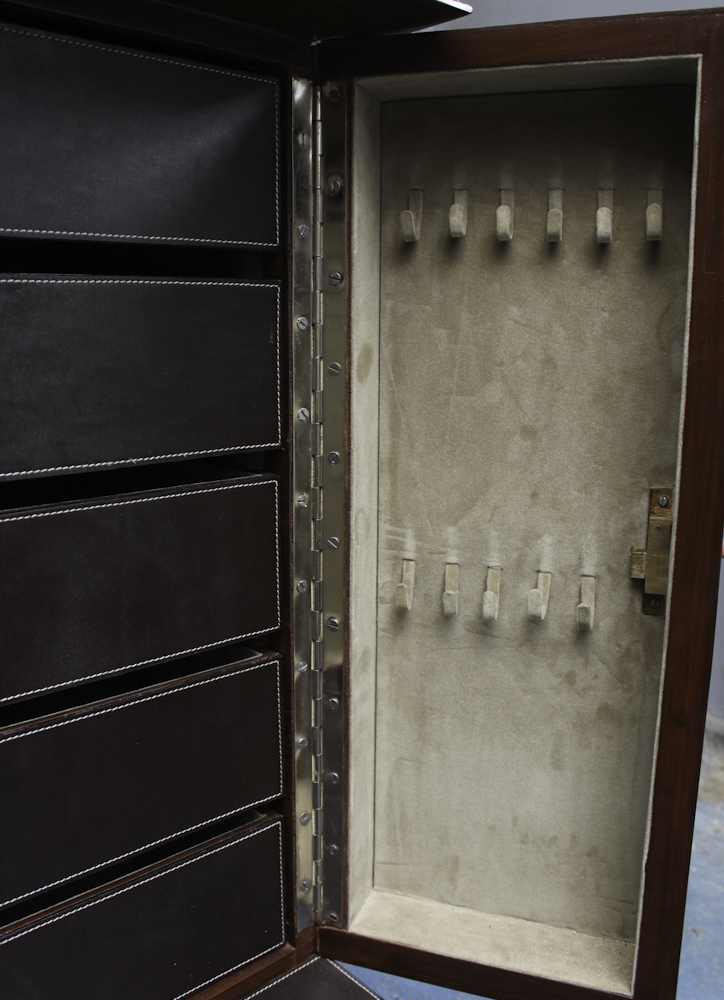 Leather and Wood Jewelry Armoire