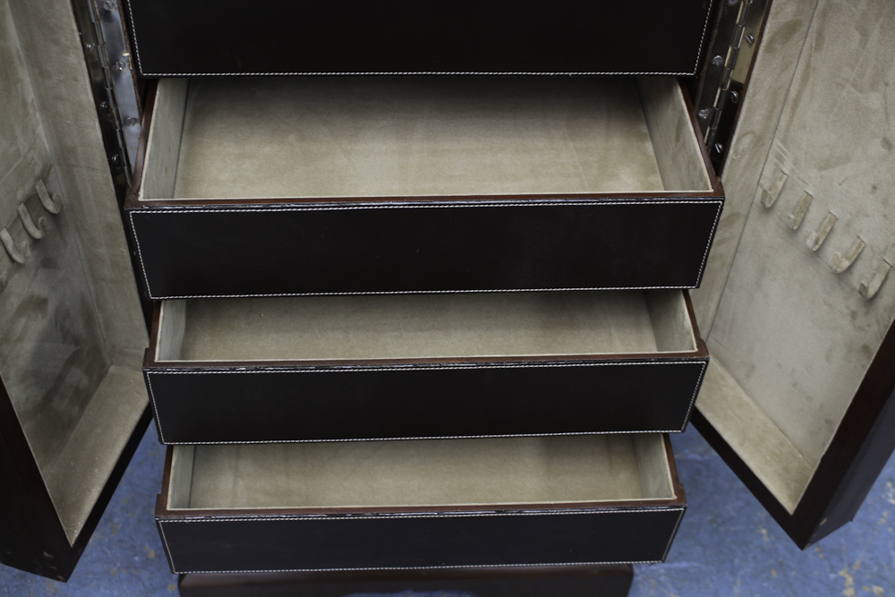 Leather and Wood Jewelry Armoire