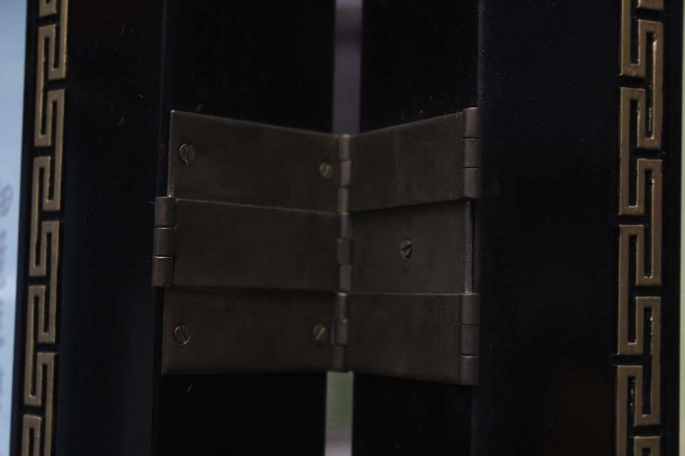 Chinese Style Painted Silk and Glass Lighted Folding Screen