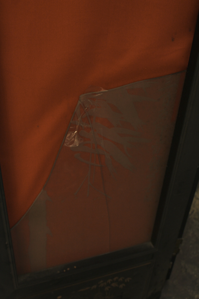 Chinese Style Painted Silk and Glass Lighted Folding Screen