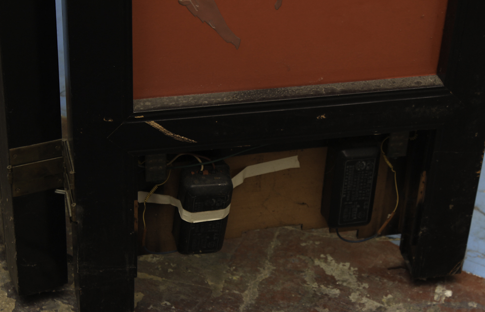 Chinese Style Painted Silk and Glass Lighted Folding Screen