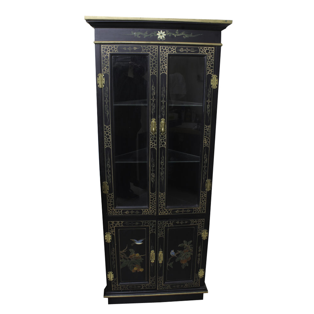 Chinoiserie Decorated Corner Display Cabinet