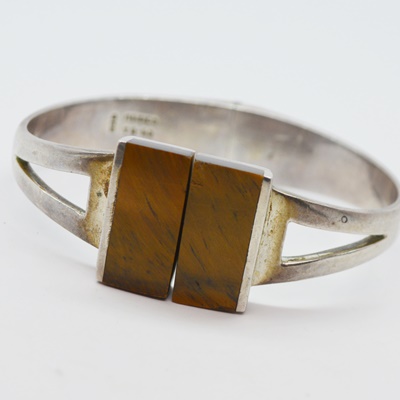 Sterling Silver Tiger's Eye Hinge Bracelet