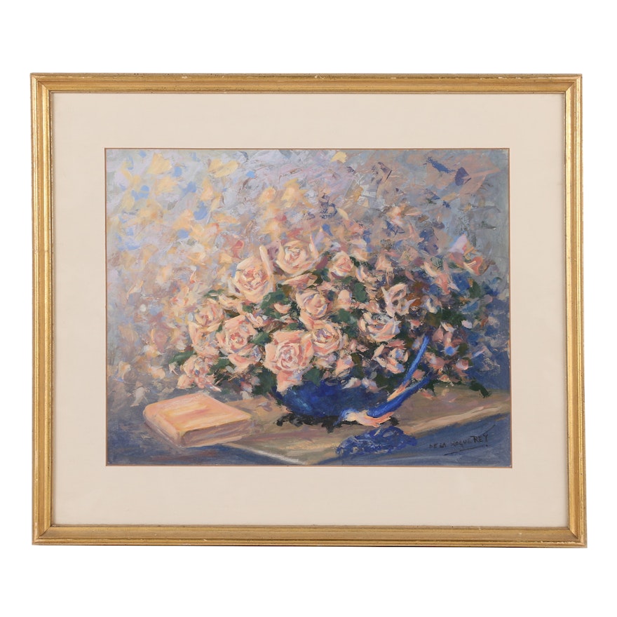 Dela Hague Rey Oil Painting "Still Life: Tea Roses"