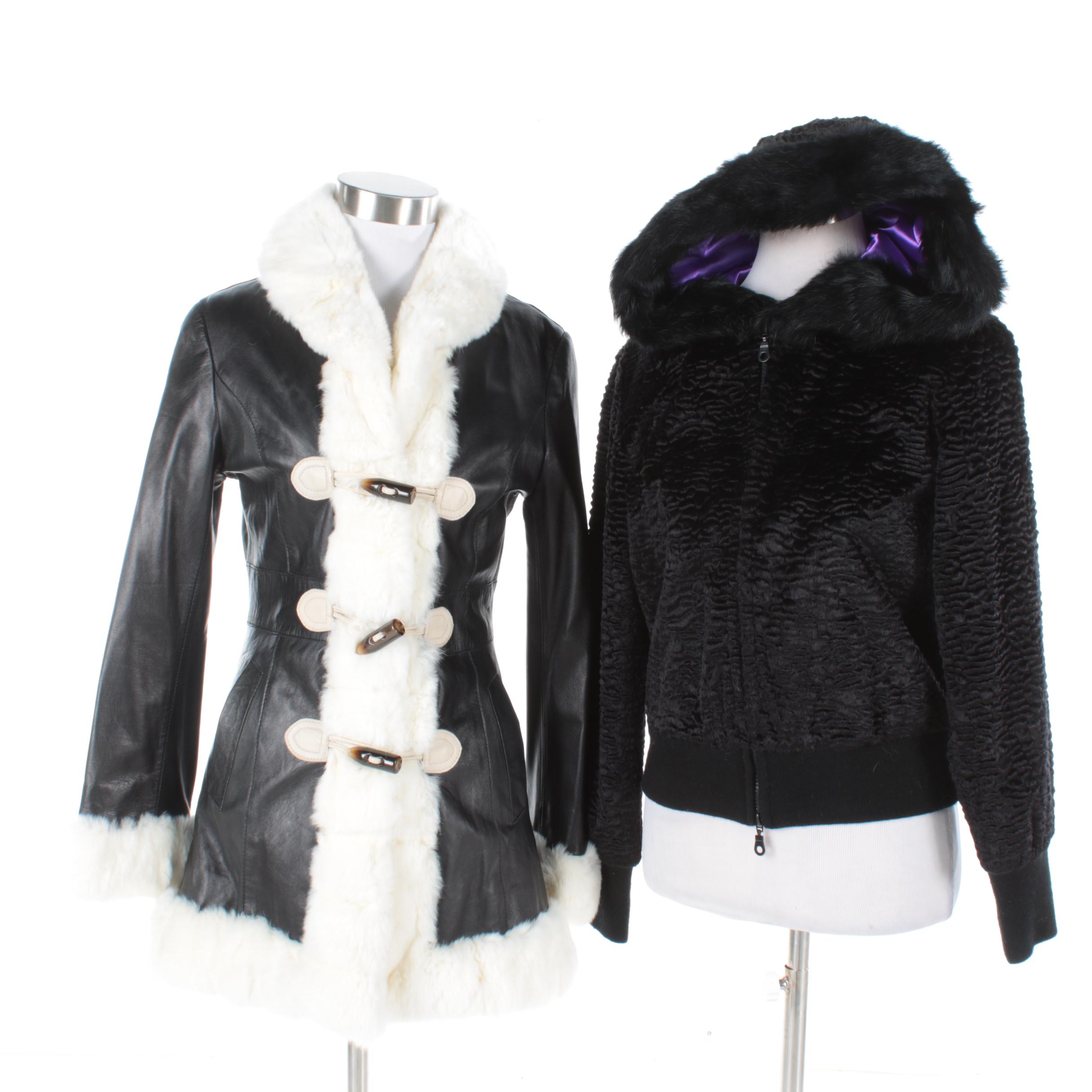 Women's Schillaci and Pow Wow Brand Coats with Rabbit Fur Trim