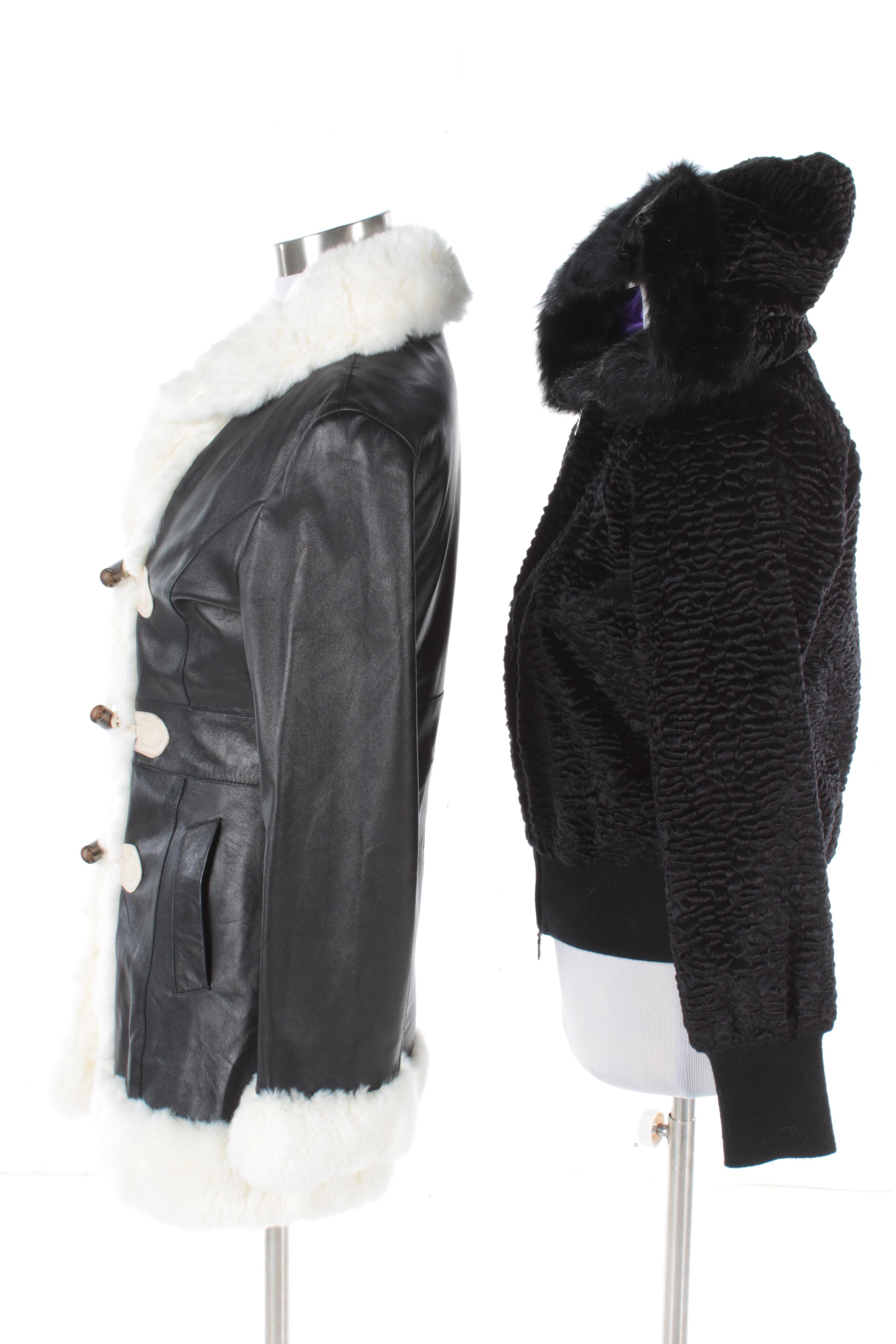 Women's Schillaci and Pow Wow Brand Coats with Rabbit Fur Trim