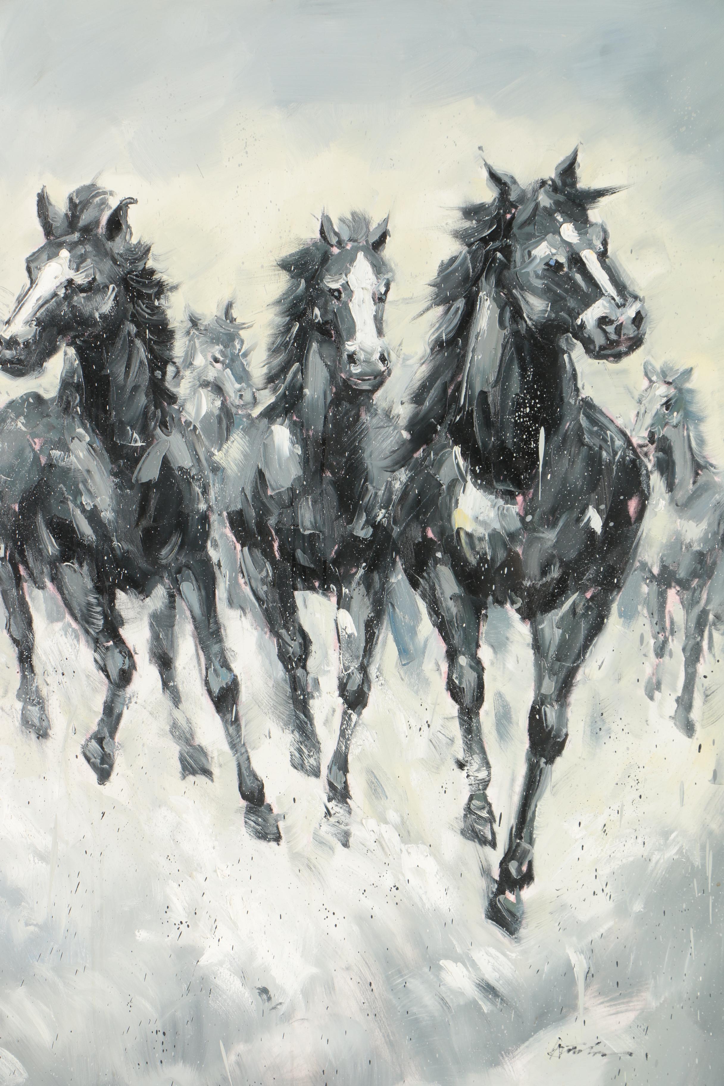 Oil Painting of Horse Stampede