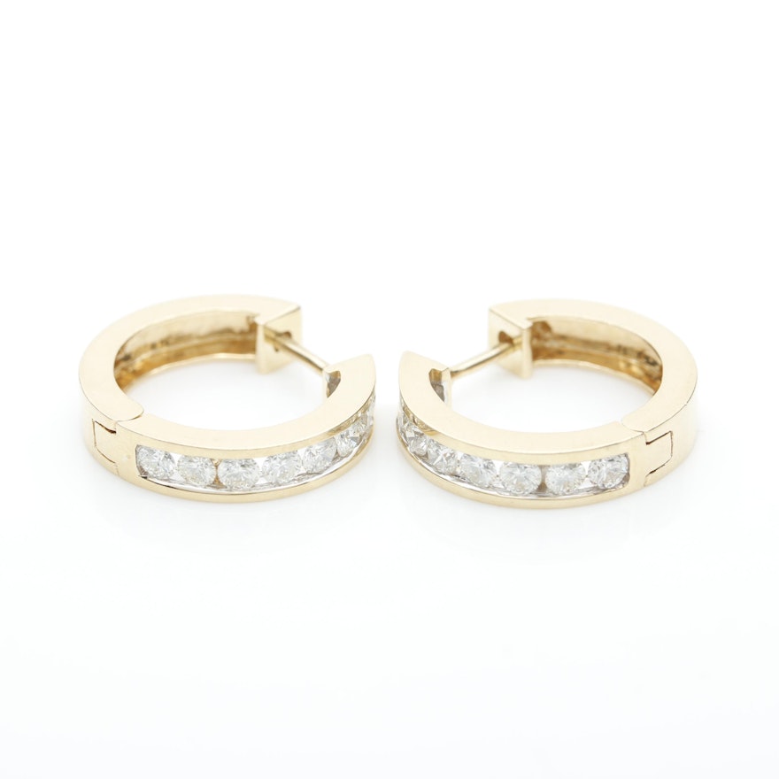 14k Yellow Gold 0.96 CTW Diamond Huggie Hoop Earrings