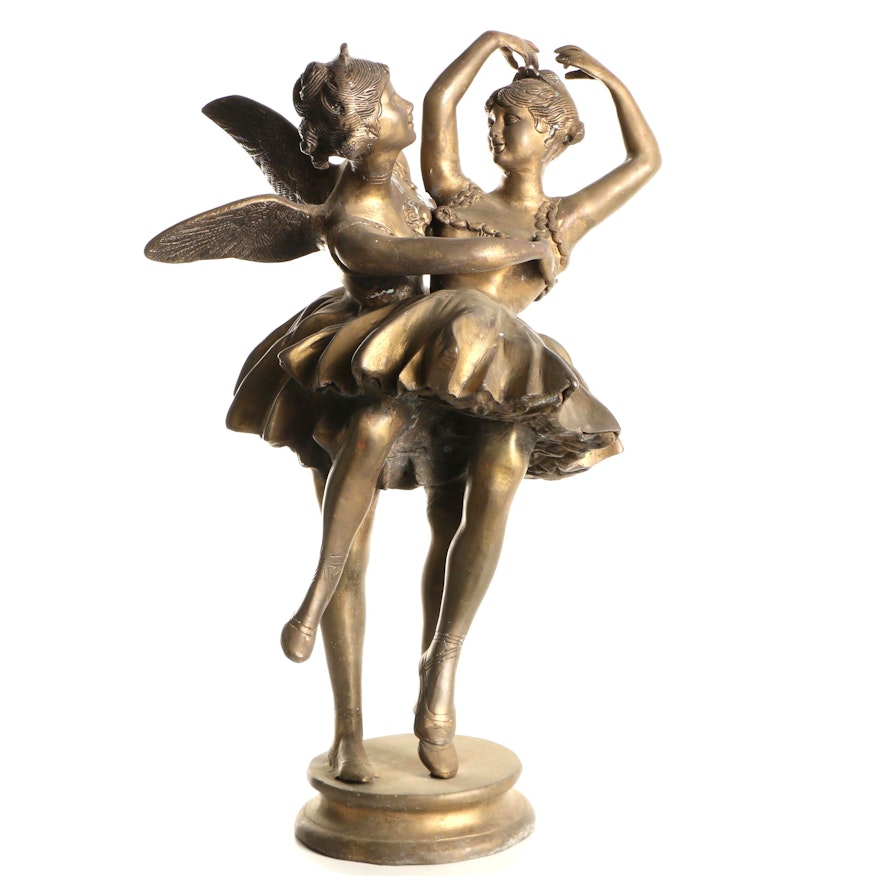 Brass Sculpture of Angel Dancing with Ballerina