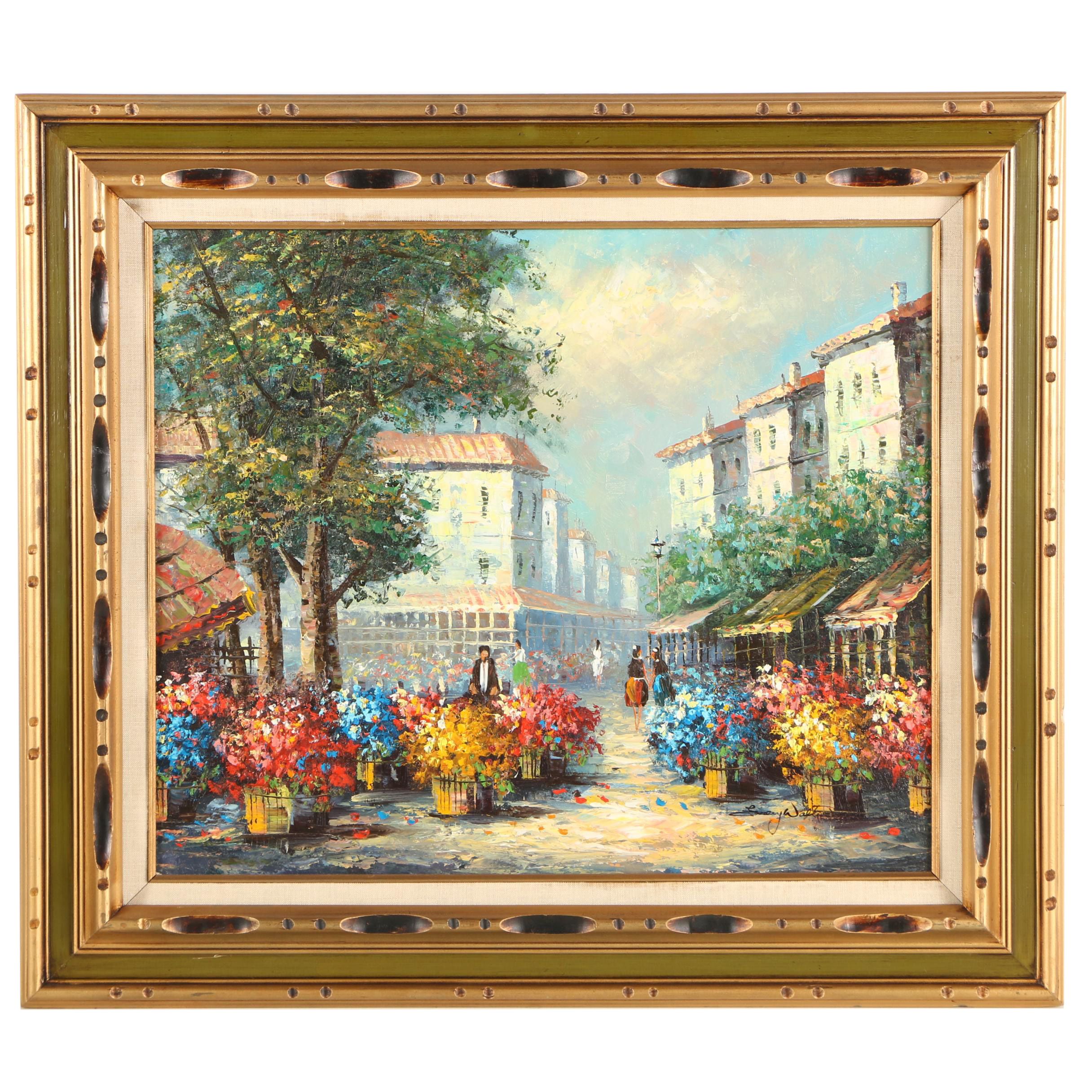 Emery Walton Oil Painting of Flower Market