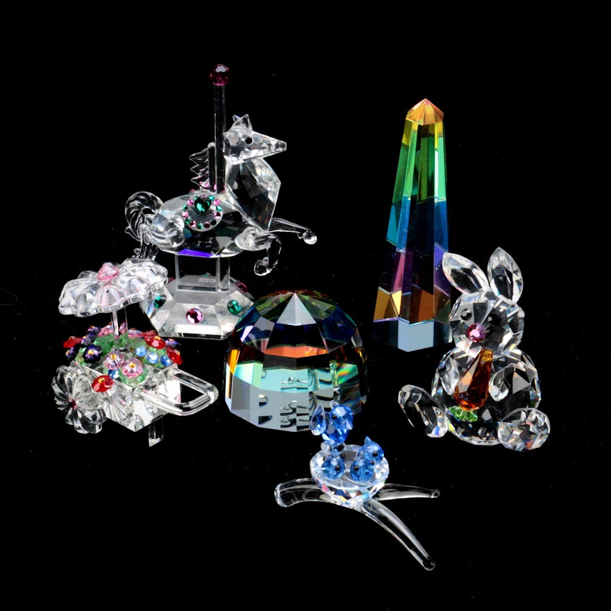 Iris Arc Crystal Figurines Including a Carousel Horse, Flower Cart and More