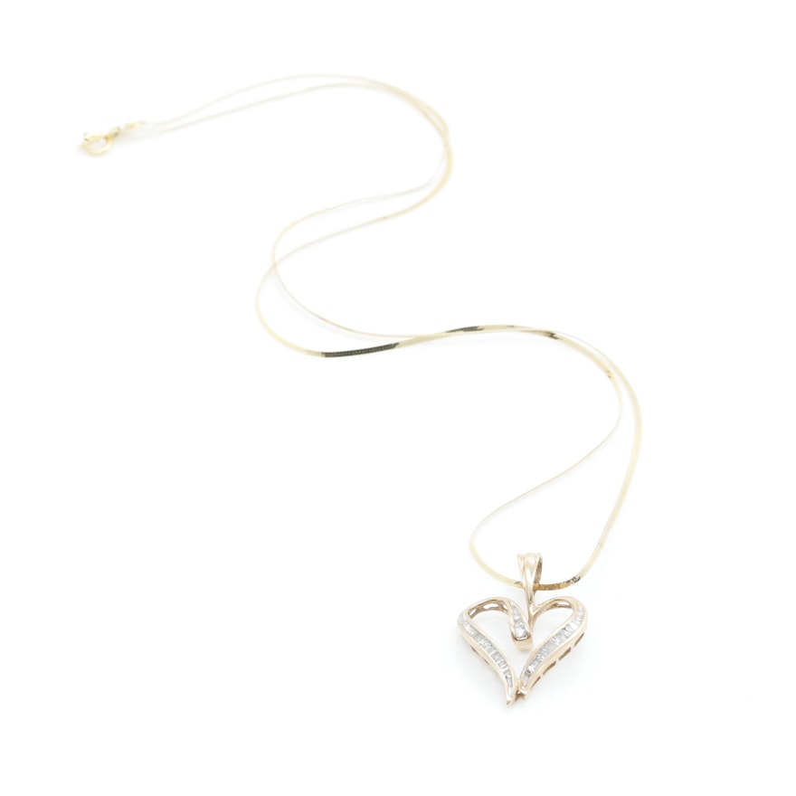 10K Yellow Gold Diamond Heart Shaped Pendant Necklace