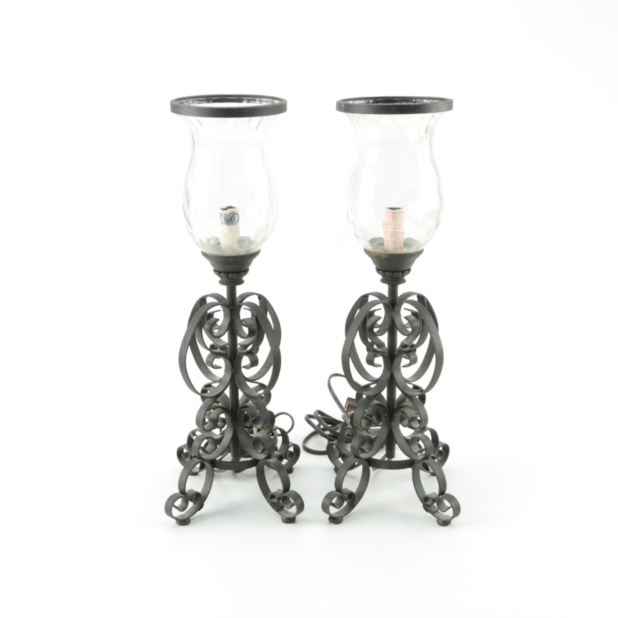 Cast Iron Desk Lamps with Glass Shades