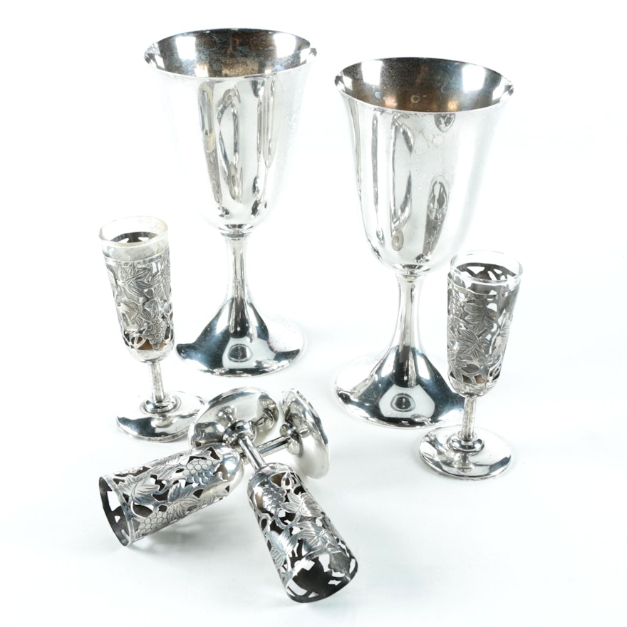 M. Fred Hirsch Co. Sterling Water Goblets with Mexican Sterling Glasses