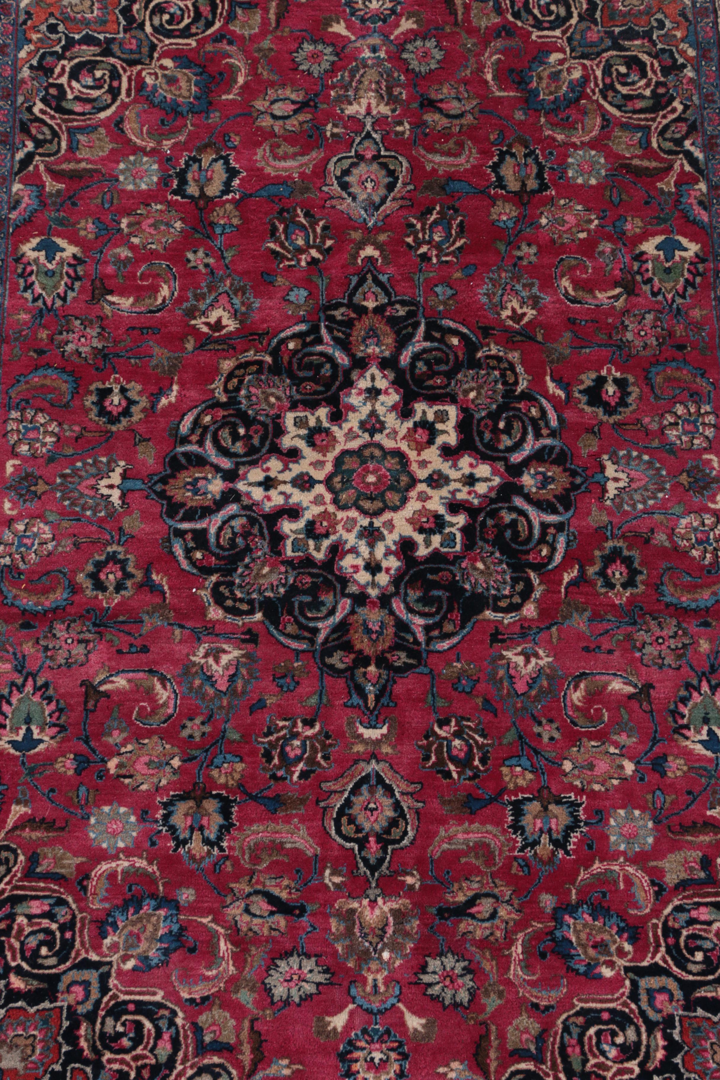 Vintage Hand-Knotted Persian Kashan Wool Area Rug