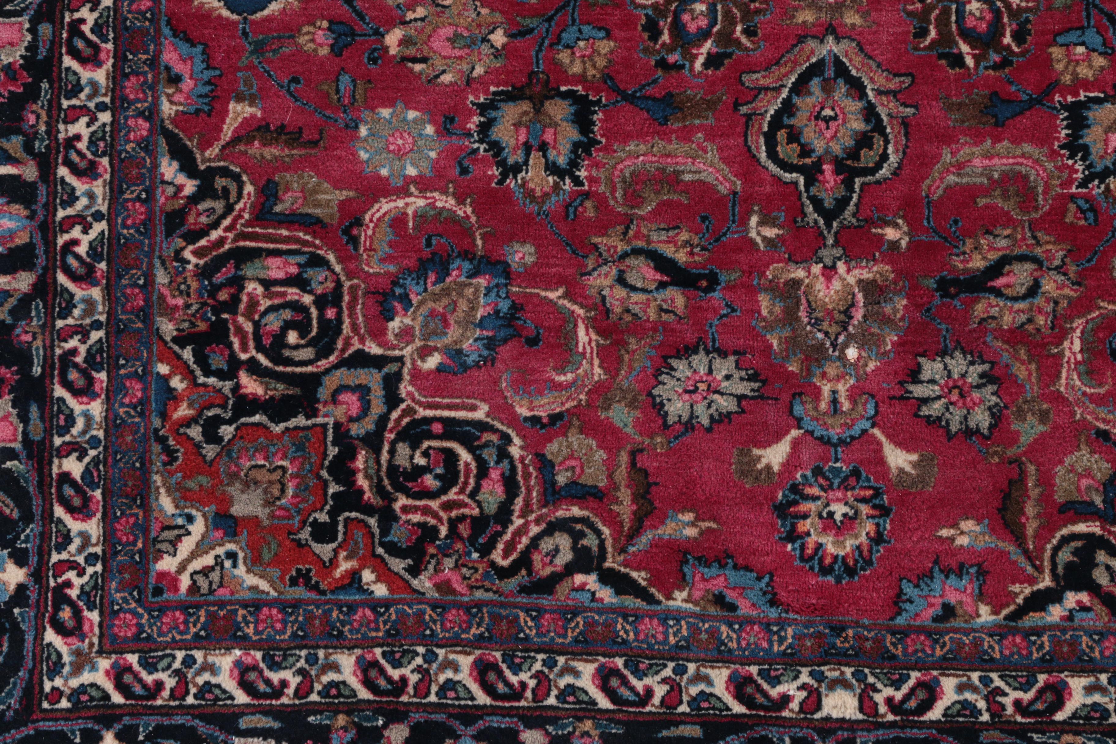 Vintage Hand-Knotted Persian Kashan Wool Area Rug