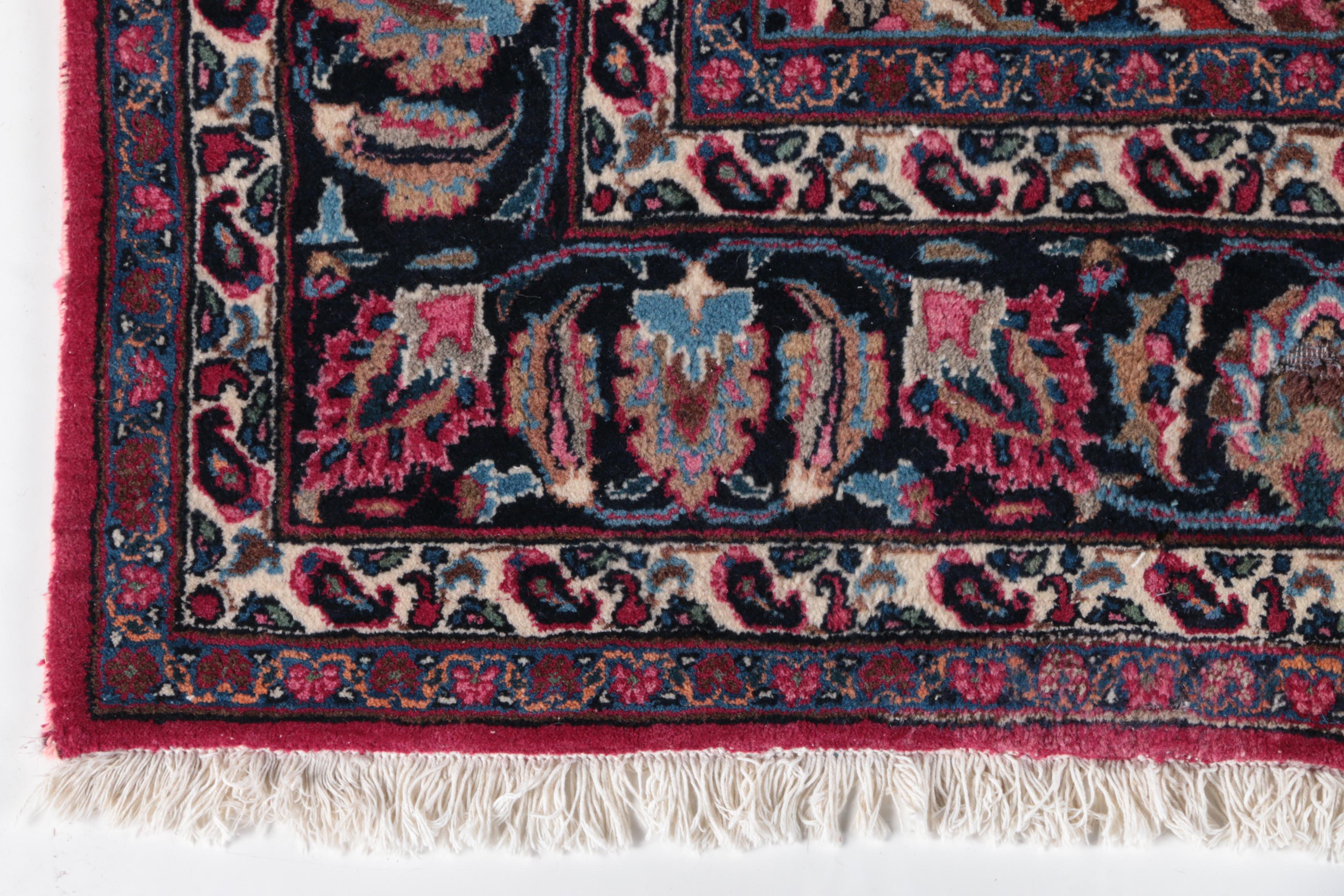 Vintage Hand-Knotted Persian Kashan Wool Area Rug