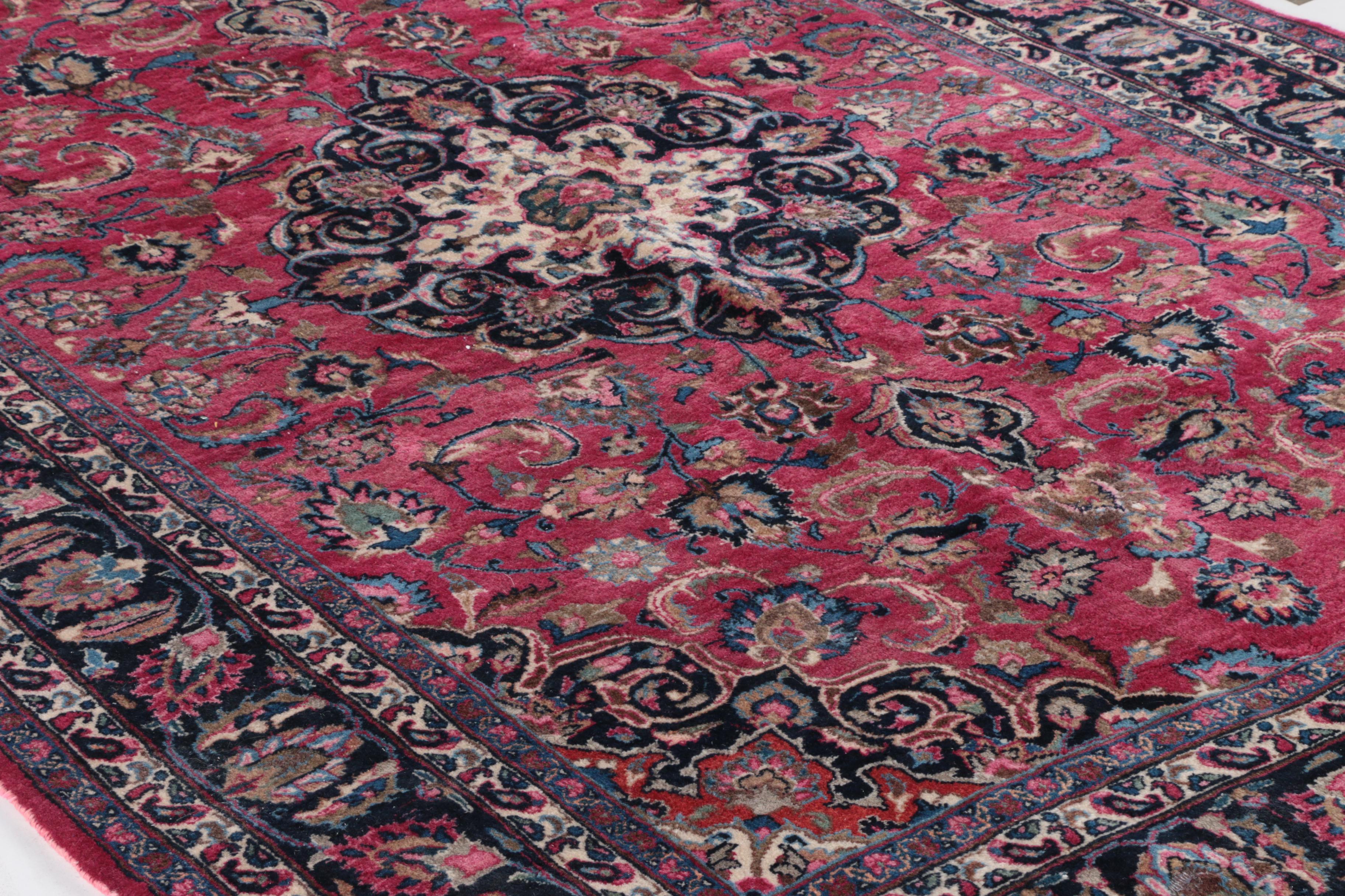Vintage Hand-Knotted Persian Kashan Wool Area Rug