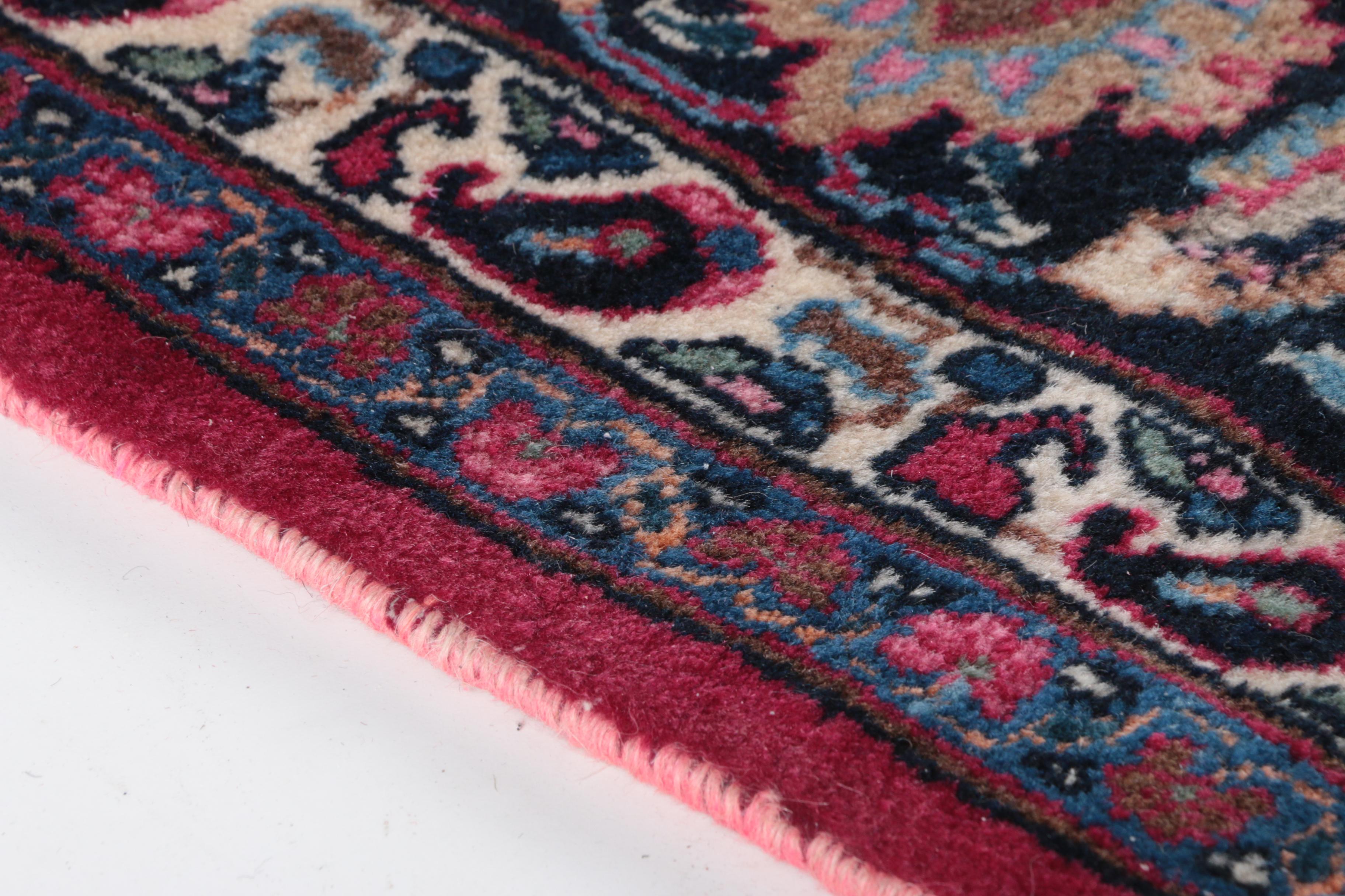 Vintage Hand-Knotted Persian Kashan Wool Area Rug