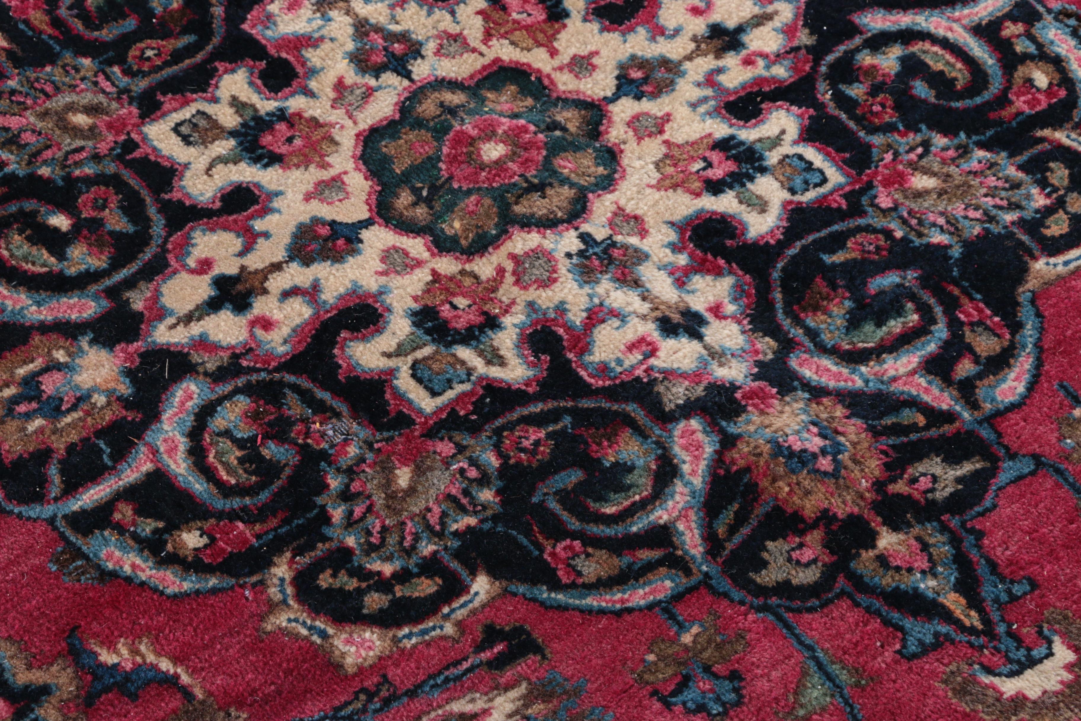 Vintage Hand-Knotted Persian Kashan Wool Area Rug