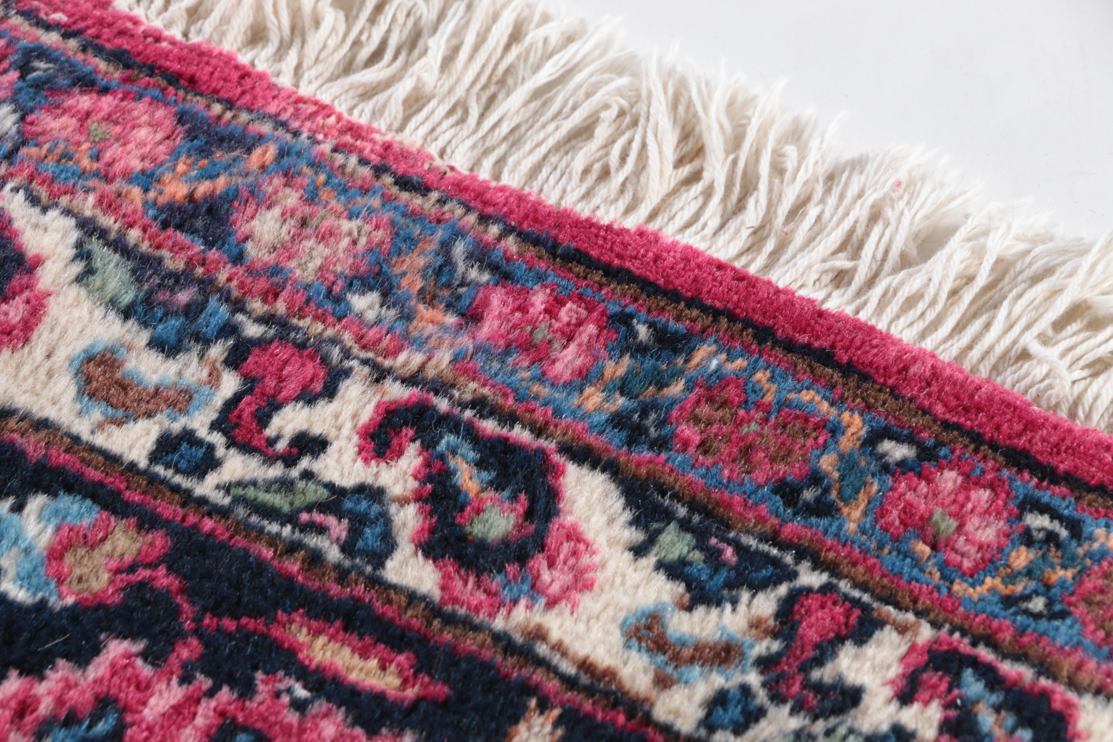 Vintage Hand-Knotted Persian Kashan Wool Area Rug