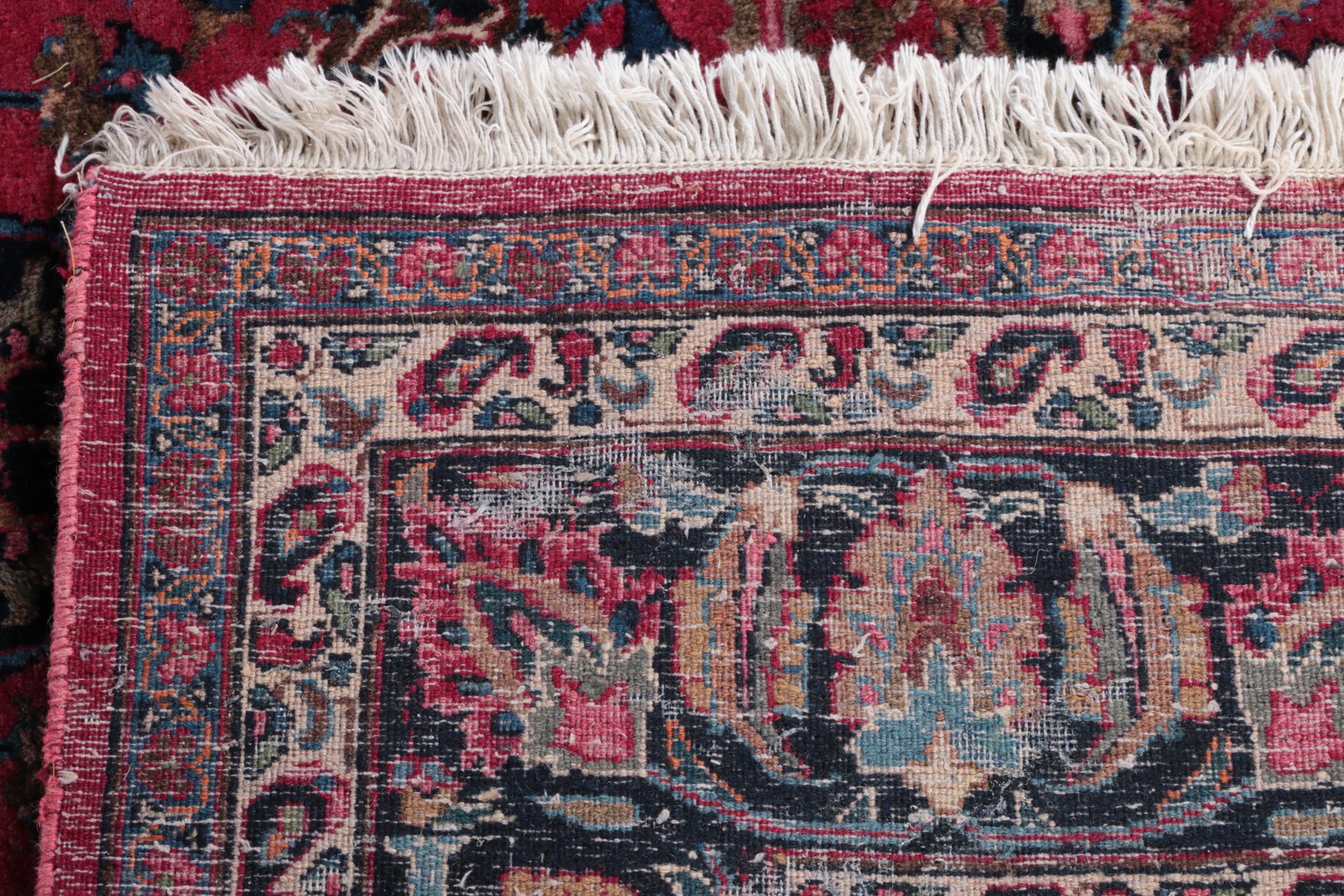 Vintage Hand-Knotted Persian Kashan Wool Area Rug