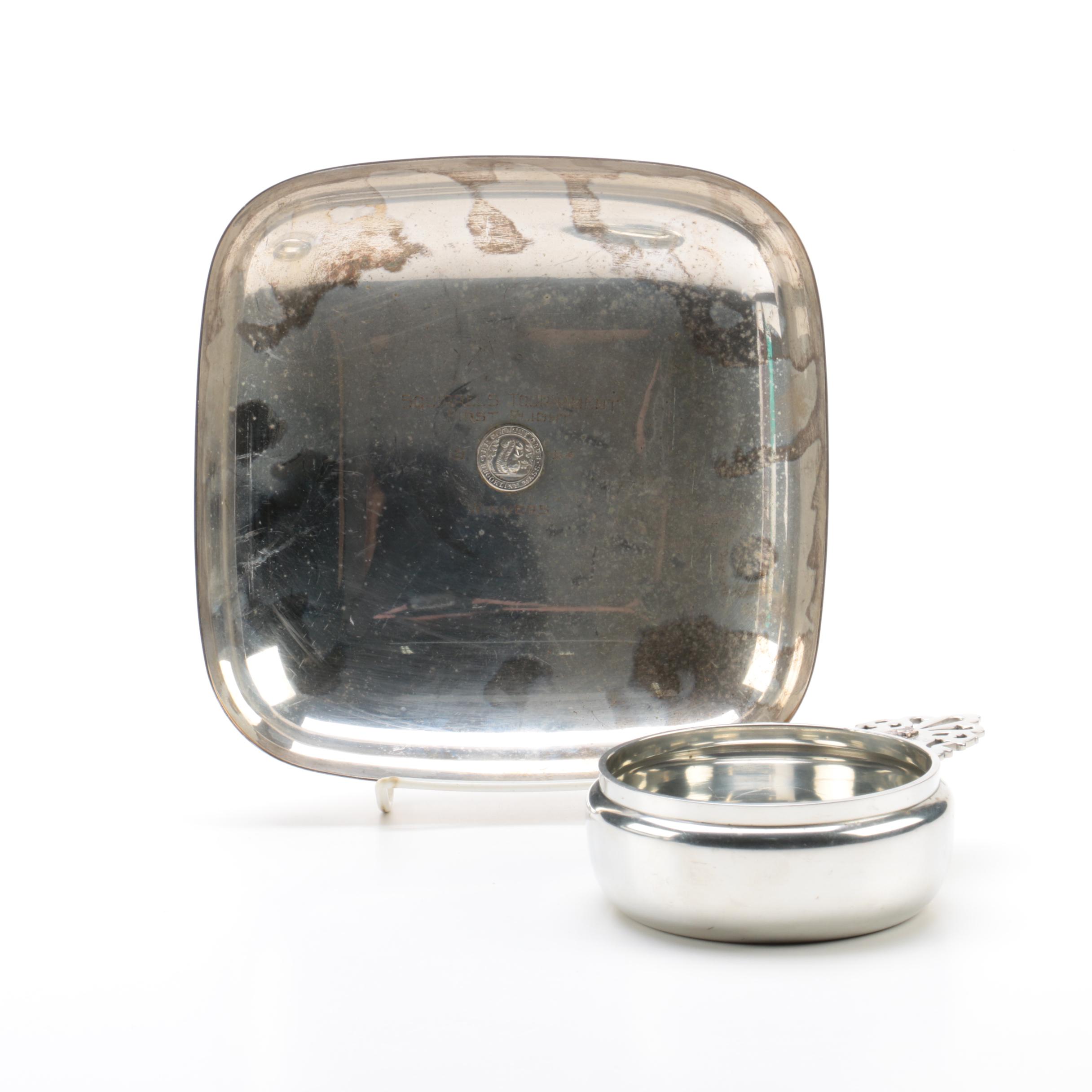 1964 Reed & Barton "Embassy" Silver Plate Trophy Dish and Pewter Porringer Bowl