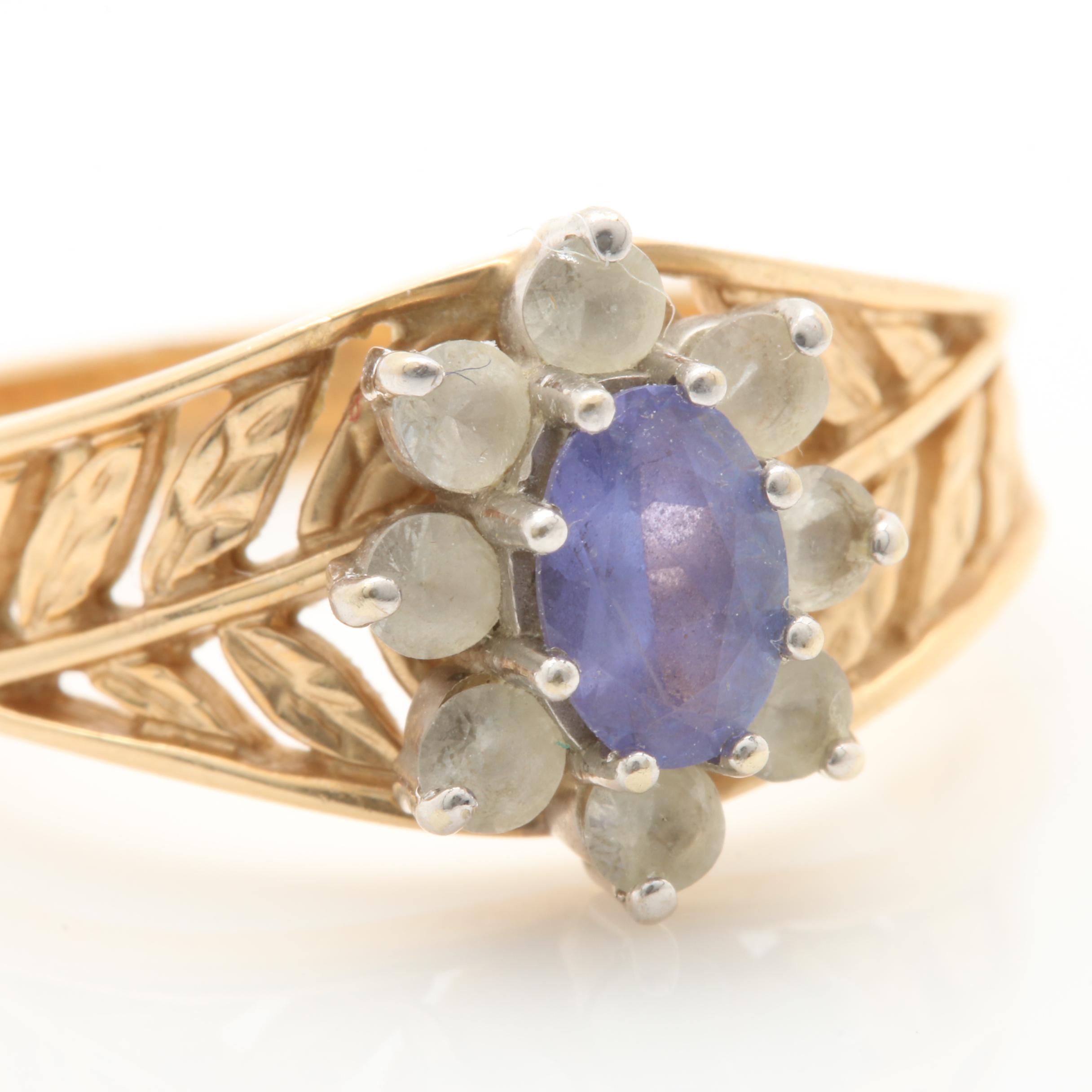 14K Yellow Gold Tanzanite and White Topaz Ring