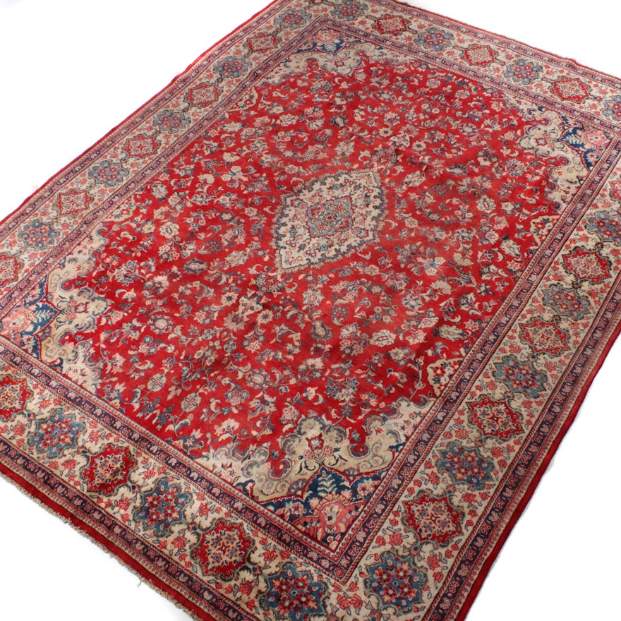 10' x 13' Vintage Hand-Knotted Persian Mohageran Sarouk Room Size Rug