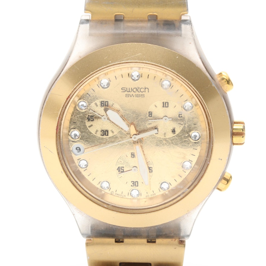 Gold Tone Swatch Chronograph Wristwatch