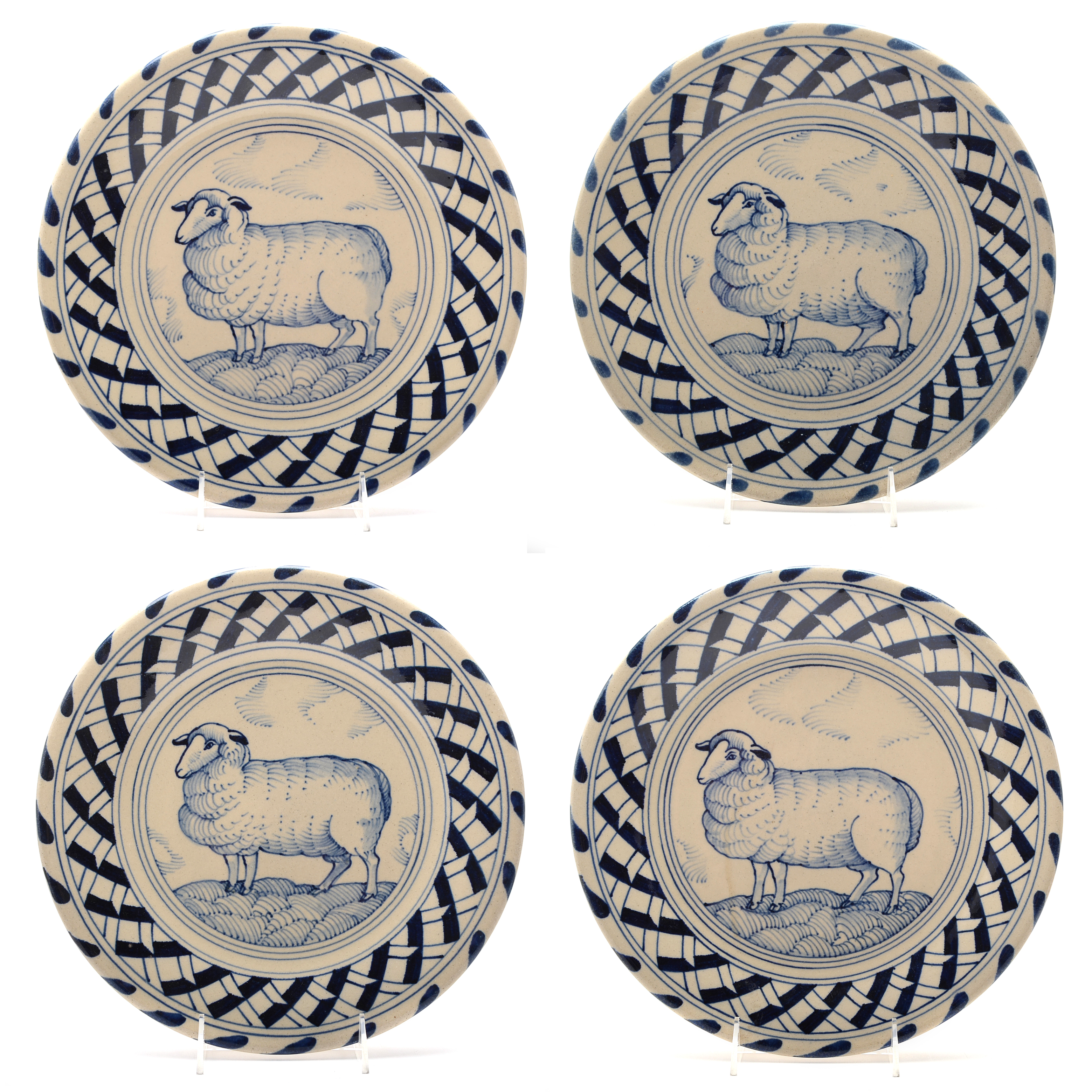 Four José Dovis Hand Decorated Pottery Plates