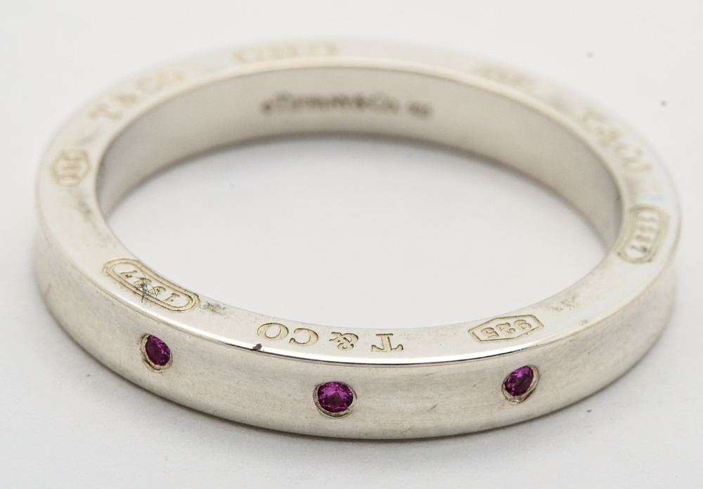 Tiffany & Co. Sterling Silver 1837 Collection Ring with Pink Sapphire Accents