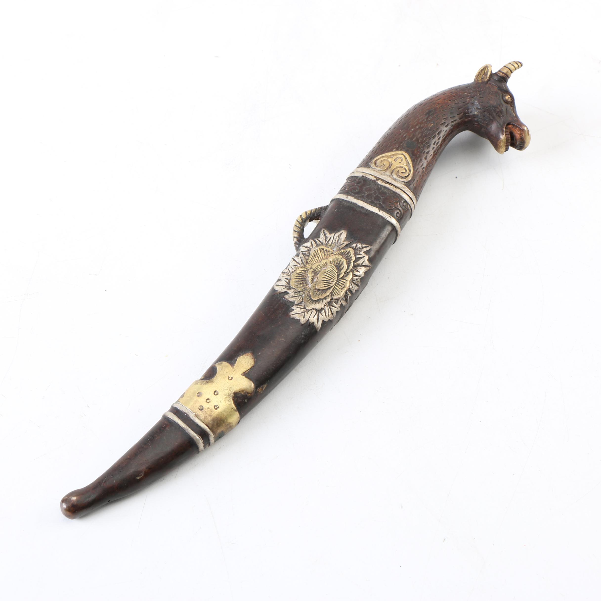 Bull Handle Fixed Blade Hunting Knife With Scabbard