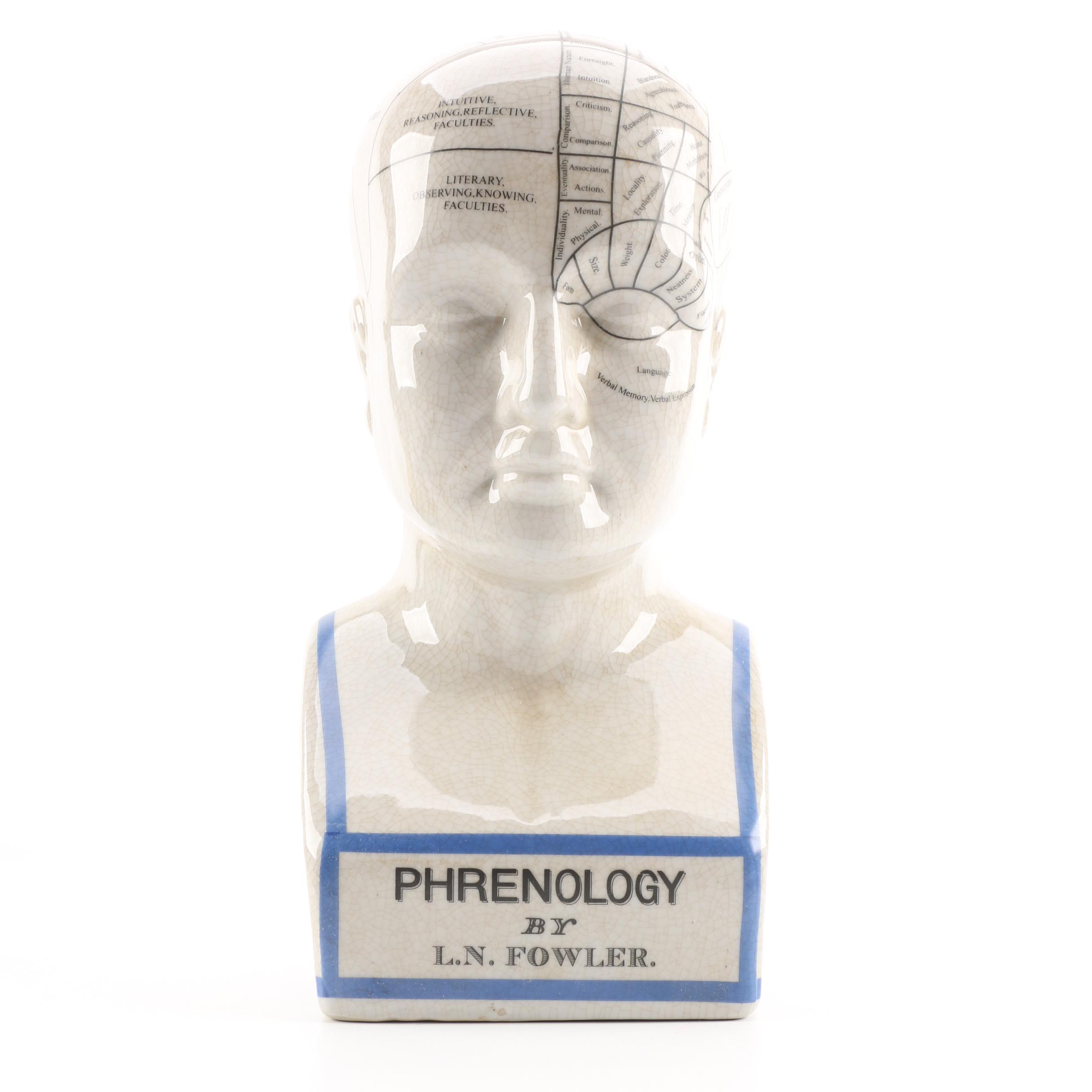 L.N. Fowler Style Ceramic Phrenology Bust
