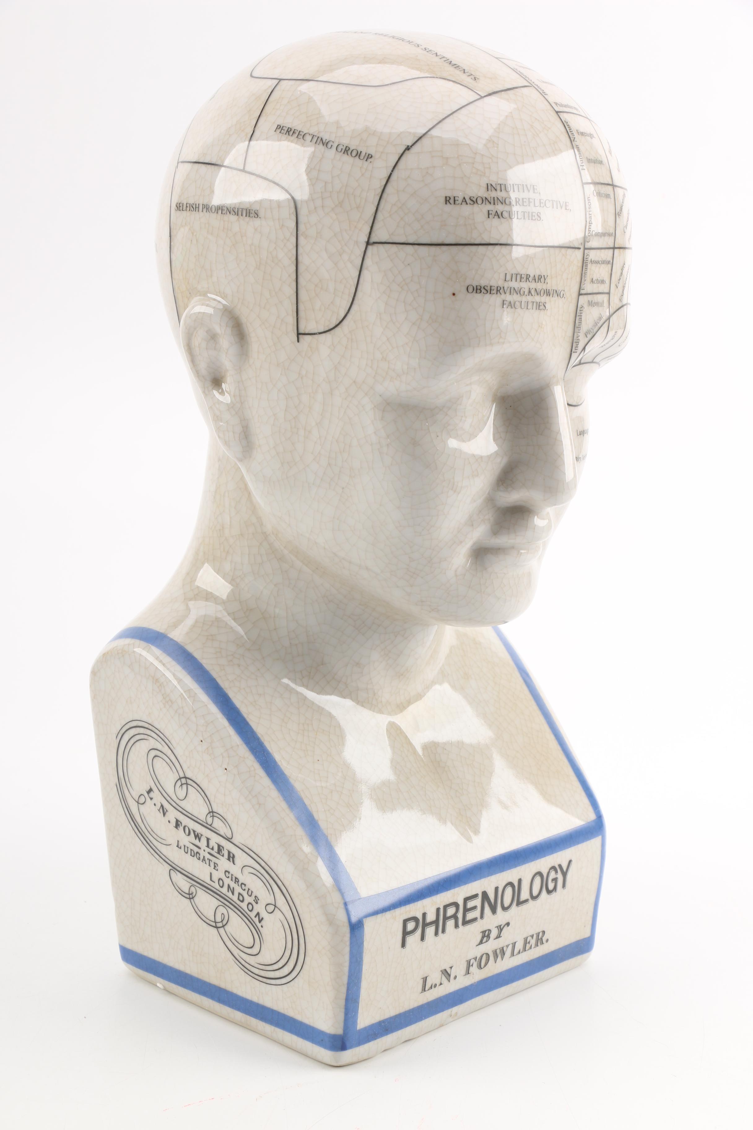 L.N. Fowler Style Ceramic Phrenology Bust