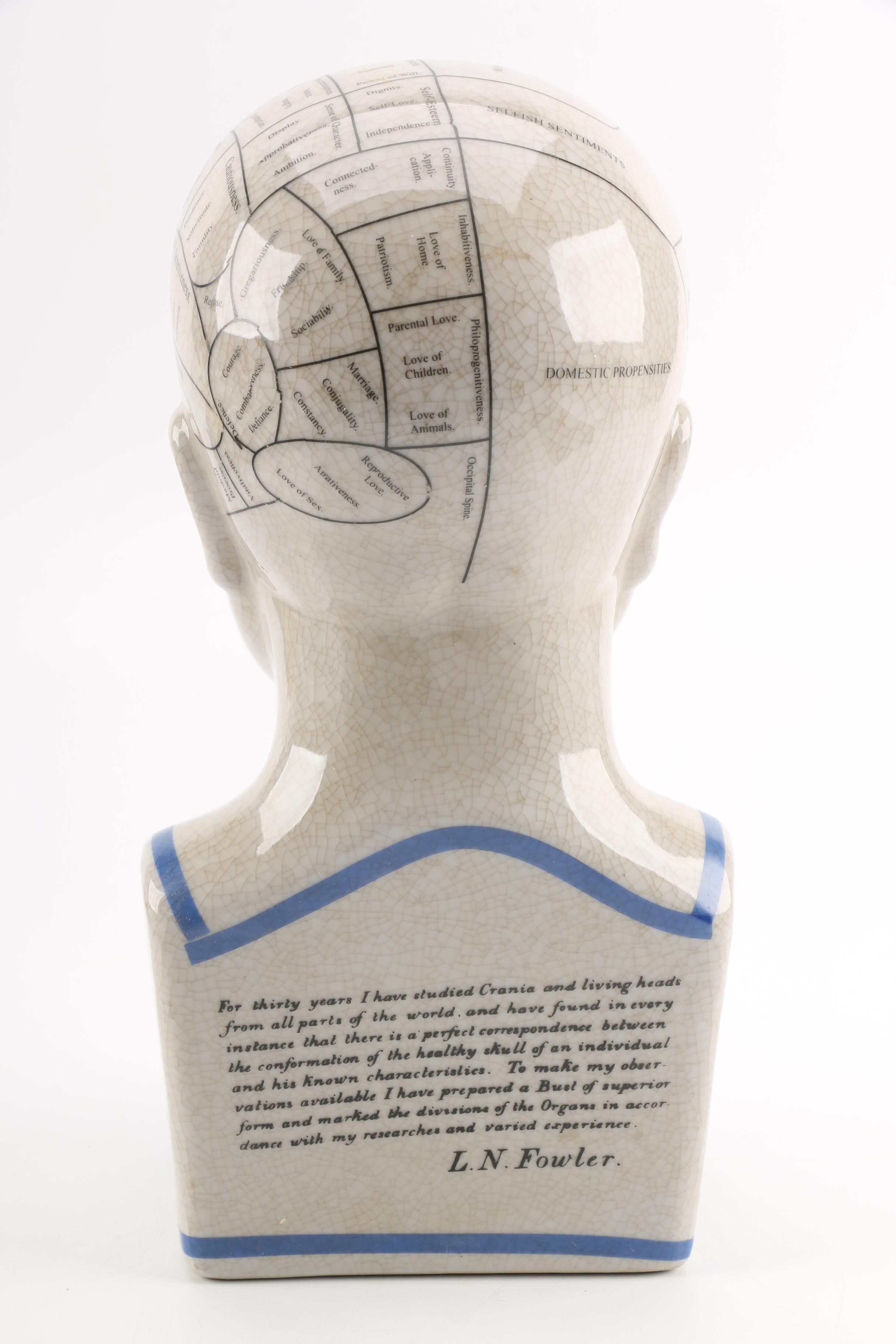 L.N. Fowler Style Ceramic Phrenology Bust