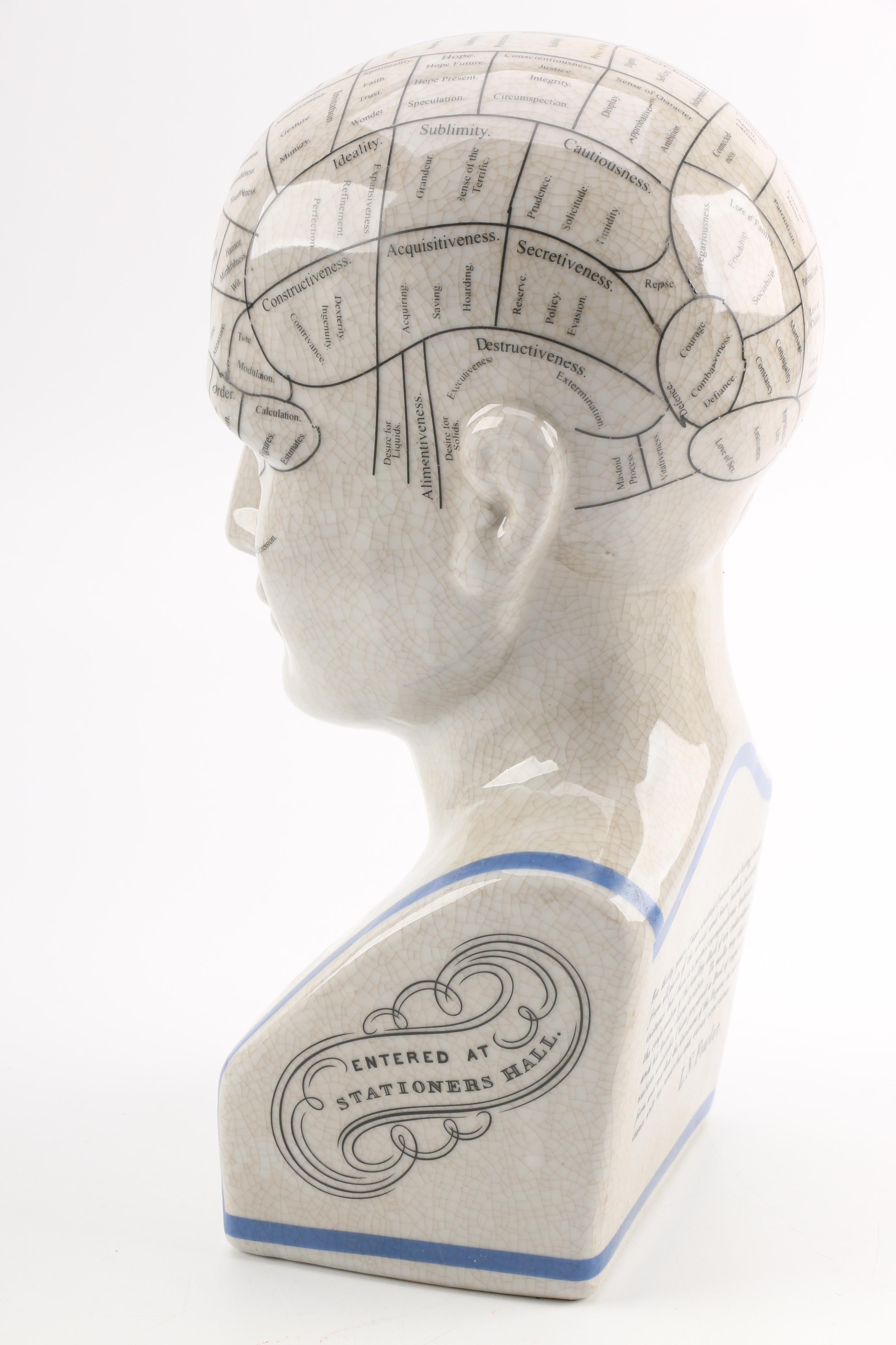 L.N. Fowler Style Ceramic Phrenology Bust