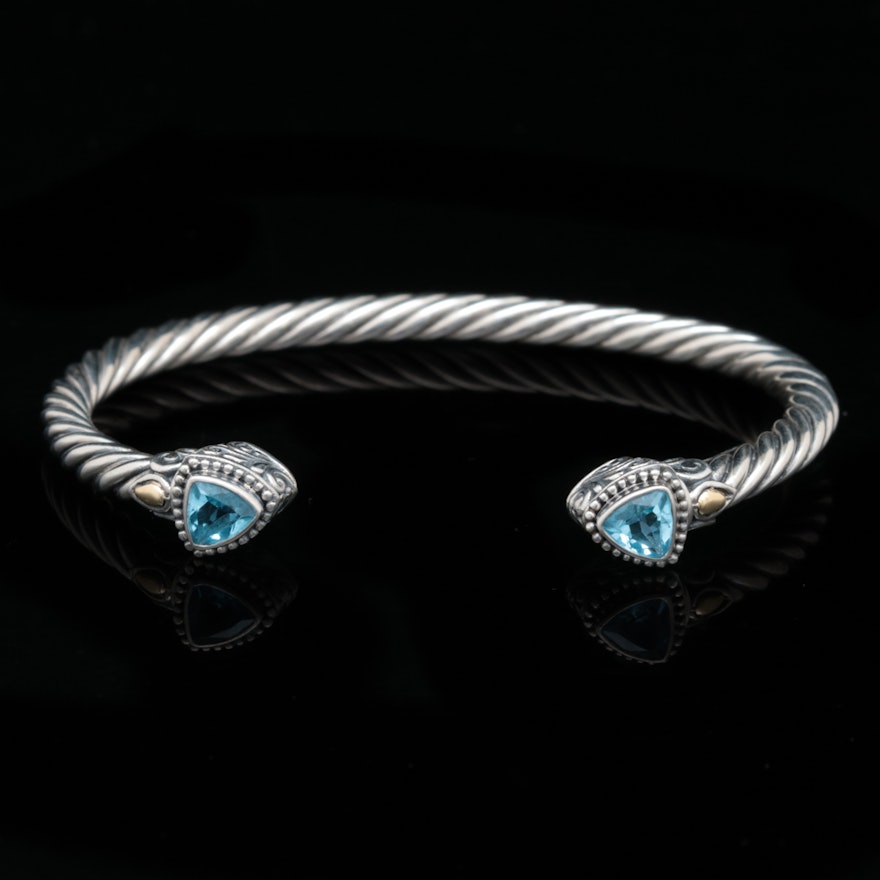 Robert Manse Sterling Silver, 18K Yellow Gold and Blue Topaz